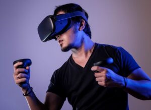 image of man playing virtual reality